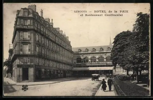 AK Limoges, Hôtel de la Paix et Restaurant Continental avec rue animée