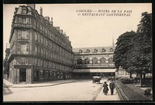 AK Limoges, Hôtel de la Paix et Restaurant Continental mit belebter Strassenszene