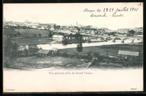 AK Limoges, Vue générale prise du Grand Viaduc