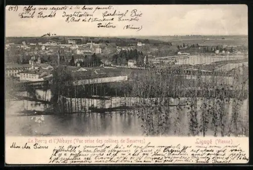 AK Ligugé /Vienne, Le Bourg et l`Abbaye, Vue prise des collines de Smaress