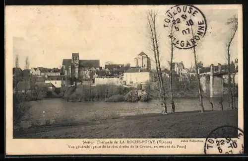 AK La Roche-Posay /Vienne, Vue générale depuis la rive droite de la Creuse en amont du pont