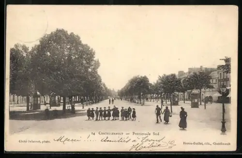 AK Châtellerault, Promenade Sud avec passants et arbres alignés