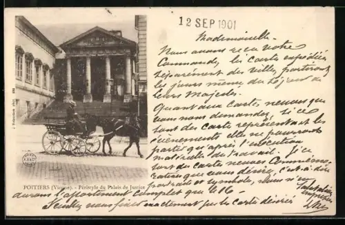 AK Poitiers /Vienne, Péristyle du Palais de Justice avec calèche