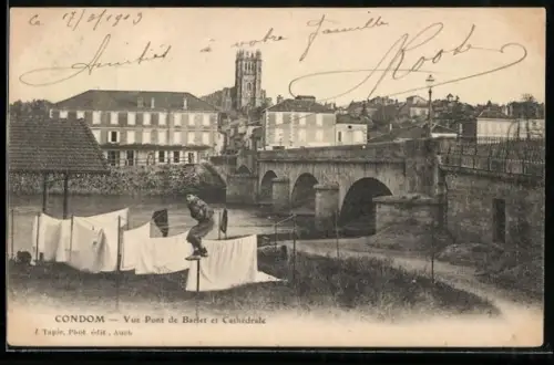 AK Condom, Vue Pont de Bardet et Cathédrale