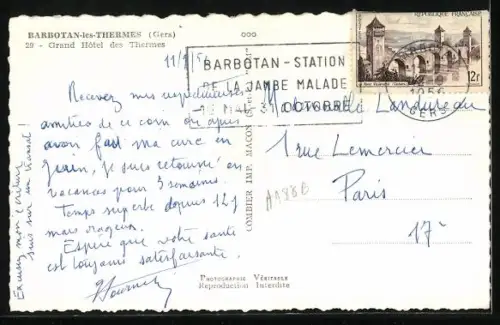 AK Barbotan-les-Thermes /Gers, Grand Hôtel des Thermes et palmiers devant l`entrée