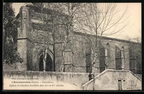 AK Beaumarchés /Gers, Escaliers, Église et Clocher fortifiés des XIV et XV siècles