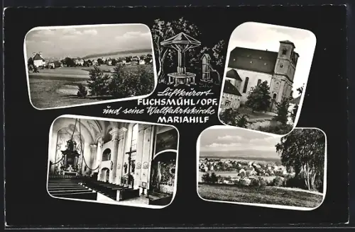 AK Fuchsmühl /Opf., Wallfahrtskirche Mariahilf, Ortsansicht aus der Ferne