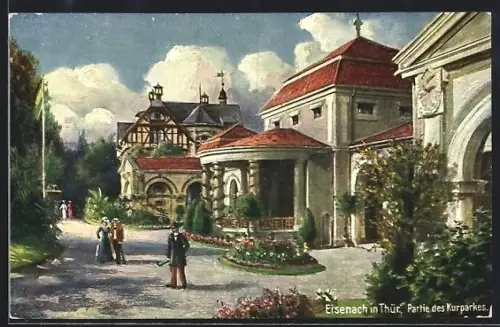Künstler-AK Eisenach in Thür., Partie des Kurparkes der Grossherzogin Karolinenquelle