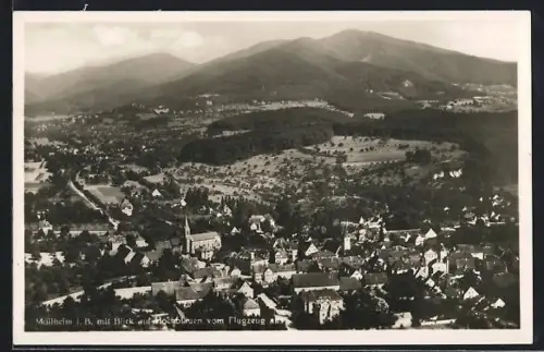 AK Müllheim i. B., Blick auf Hochblauen vom Flugzeug aus