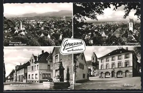 AK Grenzach am Hochrhein, Panorama aus den Reben, Bahnhofstrasse, Rathaus