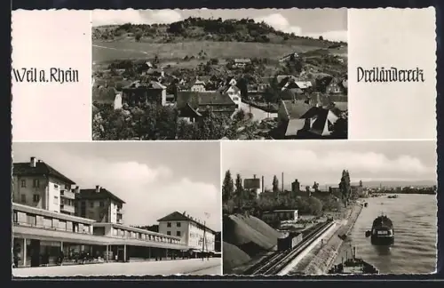 AK Weil a. Rhein, Dreiländereck, Bahnhof, Rheinufer