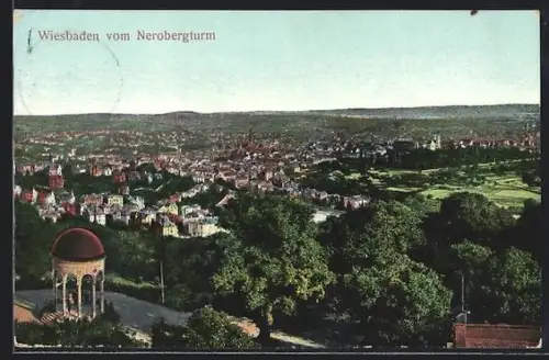 AK Wiesbaden, Blick vom Nerobergturm auf Stadt und Umgebung