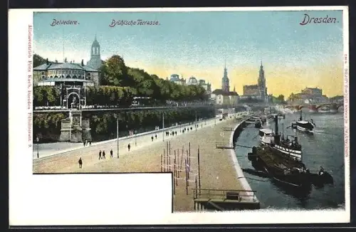 AK Dresden, Belvedere, Brühlsche Terrasse, Elbufer