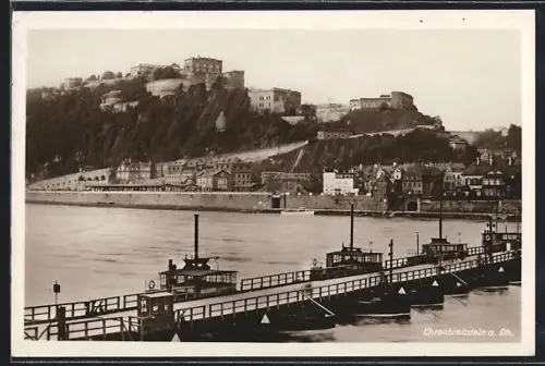 AK Ehrenbreitstein a. Rh., Festung Ehrenbreitstein, Rhein, Schiffsanleger