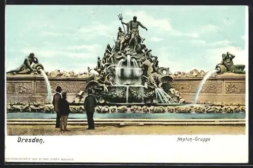 AK Dresden, Neptunbrunnen, Französischer Garten des Palais Brühl-Marcolini