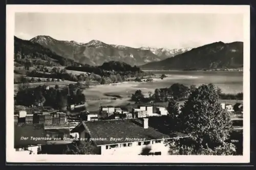 AK Gmund, Tegernsee vom Ort aus gesehen, Bayer. Hochland