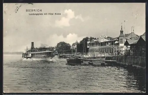 AK Biebrich / Rhein, Landungsplatz, Hotel Krone