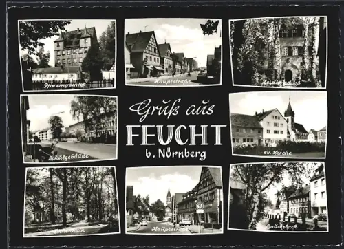 AK Feucht b. Nürnberg, Pfinzingschloss, Zeidlerschloss, Schulgebäude