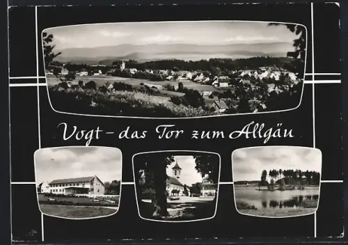 AK Vogt /Allgäu, Kirche, Uferpartie, Ortspartie