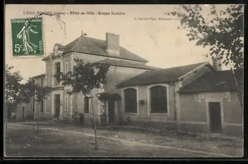 AK L`Isle-Bouzon /Gers, Hôtel-de-Ville et Groupe Scolaire