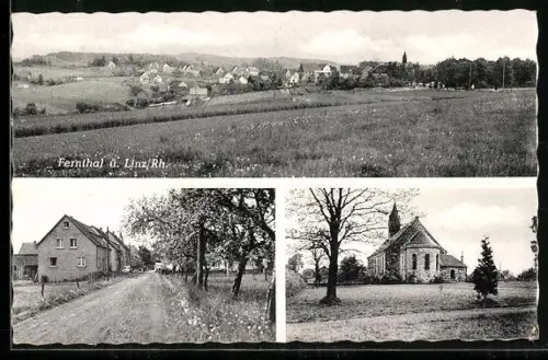AK Fernthal ü. Linz, Teilansicht, Kirche, Strassenpartie