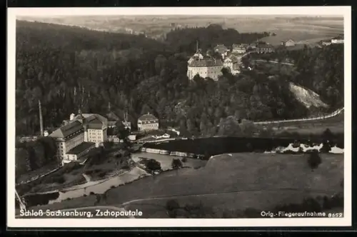AK Frankenberg i. Sa., Schloss Sachsenburg, Luftaufnahme