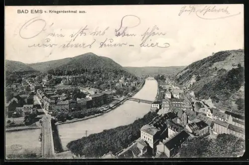 AK Bad Ems, Teilansicht vom Kriegerdenkmal aus