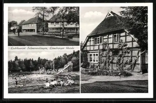 AK Schneverdingen /Lüneburger Heide, Fachwerkhaus, Schwimmbad, Strassenpartie