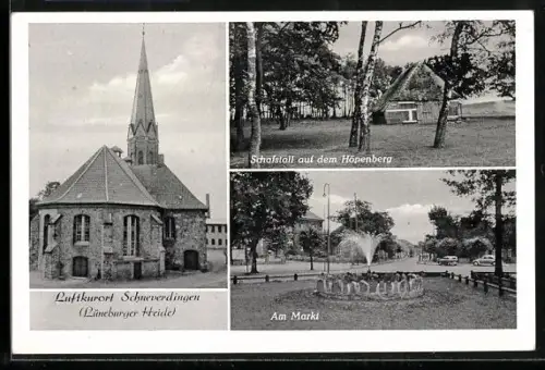 AK Schneverdingen /Lüneburger Heide, Kirche, Schafstall auf dem Höpenberg, Am Markt