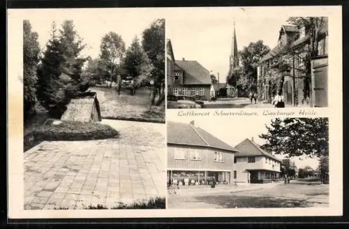 AK Schneverdingen /Lüneburger Heide, Blik zur Kirche, Strassenpartie im Ort