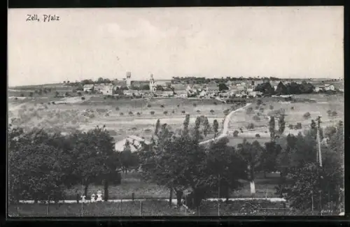 AK Zell /Pfalz, Ortsansicht aus der Vogelschau