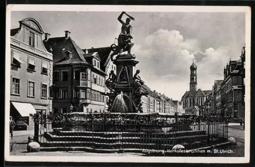 AK Augsburg, Herkulesbrunnen mit St. Ulrich