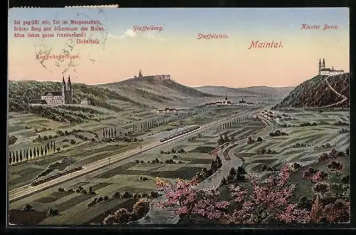 AK Staffelstein /Maintal, Blick ins Maintal mit Vierzehnheiligen, Staffelberg, Kloster Banz