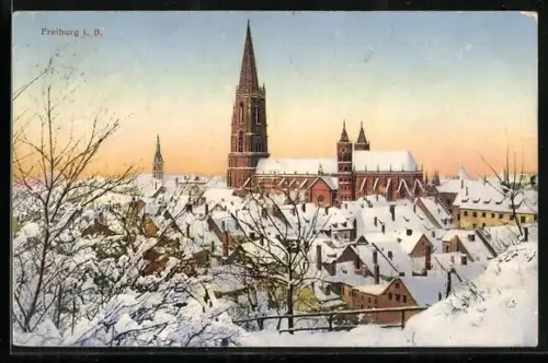 AK Freiburg i. B., Ortsansicht im Winter