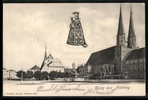 AK Altötting, Blick zur Kirche, Gnadenbild