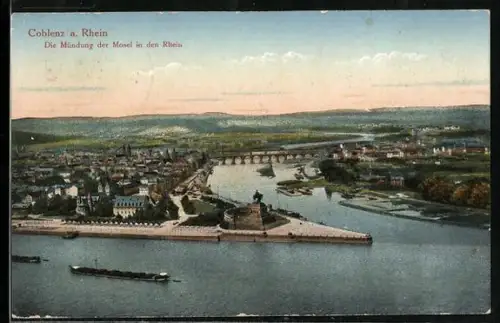 AK Coblenz a. Rhein, Die Mündung der Mosel in den Rhein