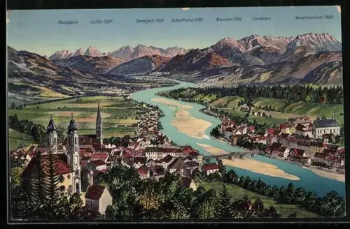 AK Bad Tölz a. d. Isar, Ortsansicht mit Gebirgspanorama