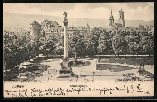 AK Stuttgart, Säule auf dem Schlossplatz