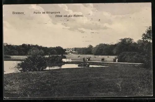 AK Bremen, Partie im Bürgerpark, Blick auf die Meierei
