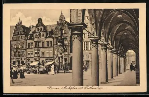 AK Bremen, Marktplatz mit Rathausbögen