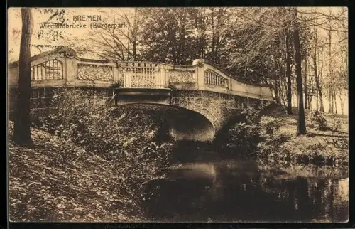 AK Bremen, Wiegandbrücke im Bürgerpark