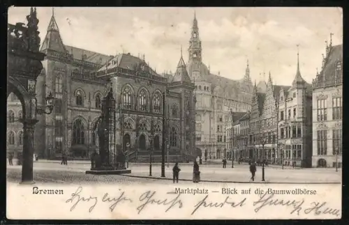 AK Bremen, Marktplatz, Blick auf die Baumwollbörse