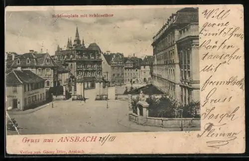 AK Ansbach, Schlossplatz mit Schlosstor
