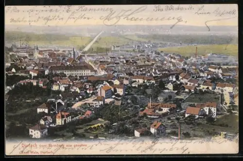 AK Durlach, Gesamtansicht vom Turmberg aus gesehen