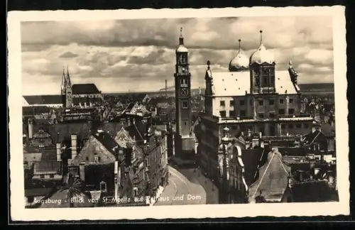 AK Augsburg, Blick von St. Moritz auf Rathaus und Dom