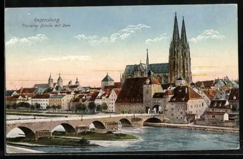 AK Regensburg, Steinerne Brücke, Dom