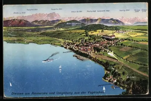AK Diessen am Ammersee, Ortsansicht und Umgebung aus der Vogelschau, St. Alban, St. Georgen, Neues Schloss