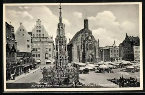 AK Nürnberg, Platz, Schöner Brunnen, Frauenkirche