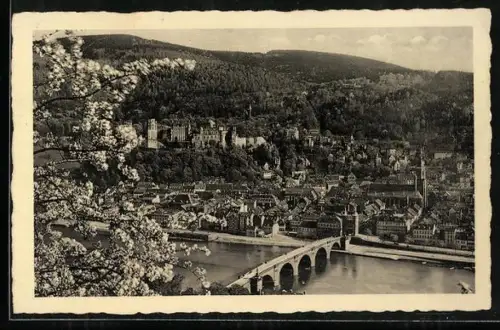 AK Heidelberg, Schloss, Alte Brücke, Blick vom Philosophenweg
