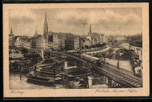 AK Hamburg, Hochbahn über dem Hafen